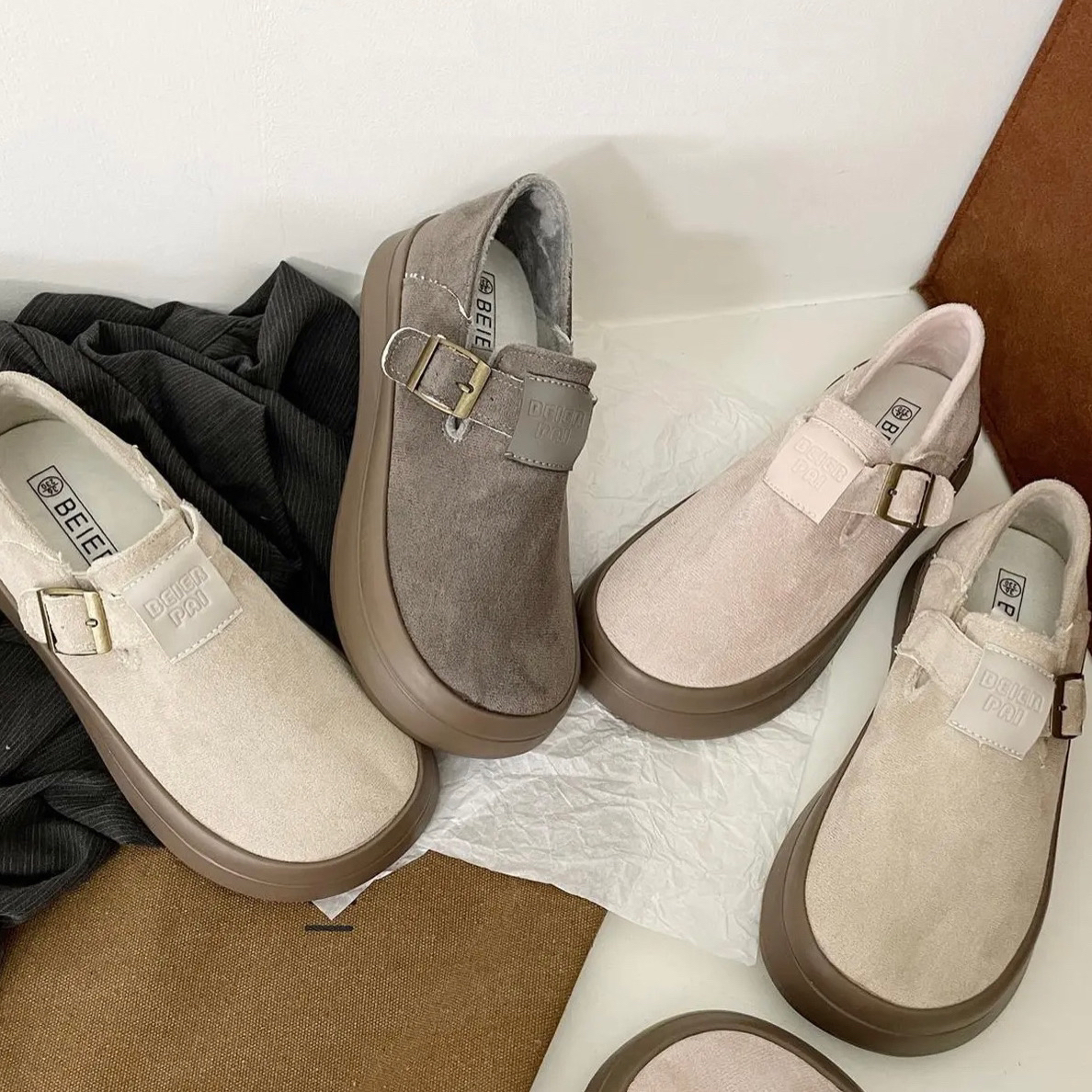 勃肯鞋2025年秋冬新款复古厚底增高【有运费险 】货号：6818