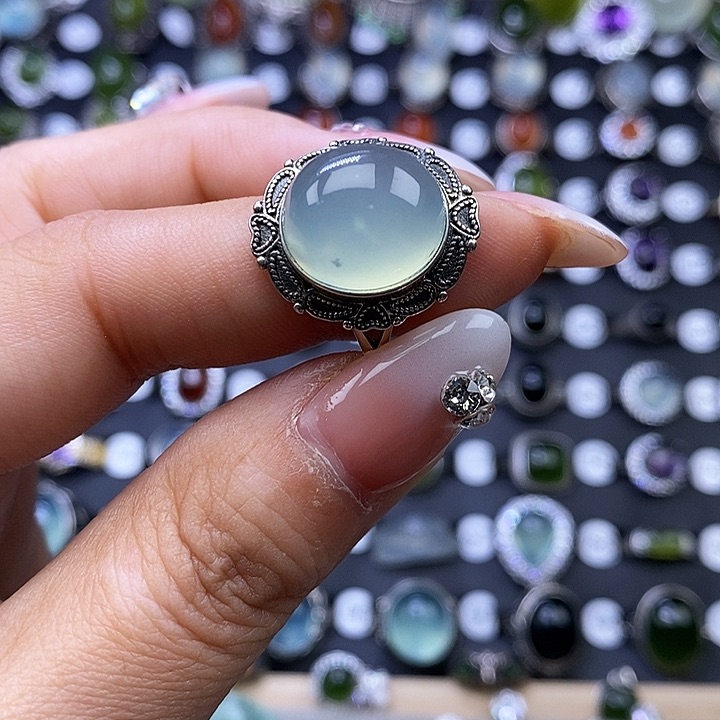 岫玉戒指银S925镶嵌戒指