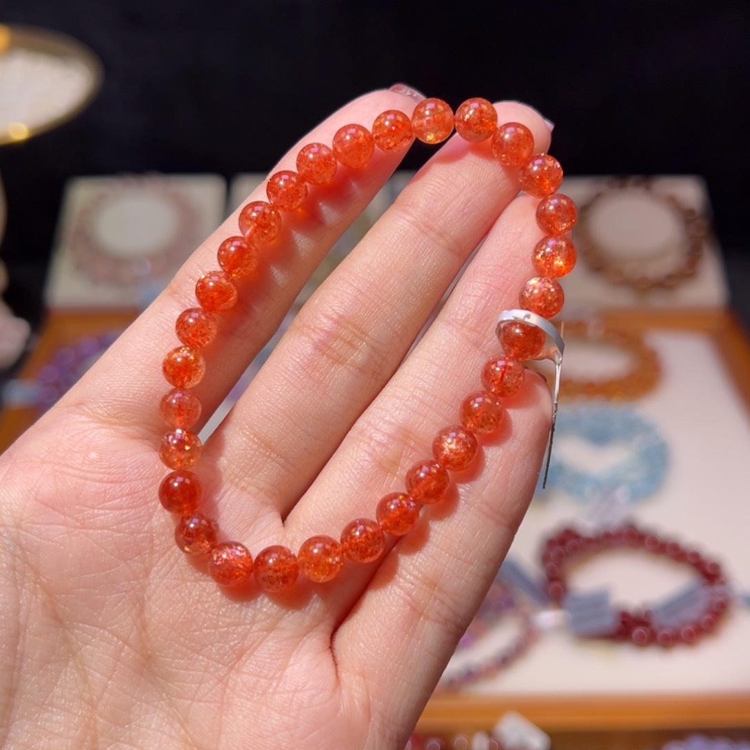 长石手串未镶嵌6m收藏级老矿金太阳