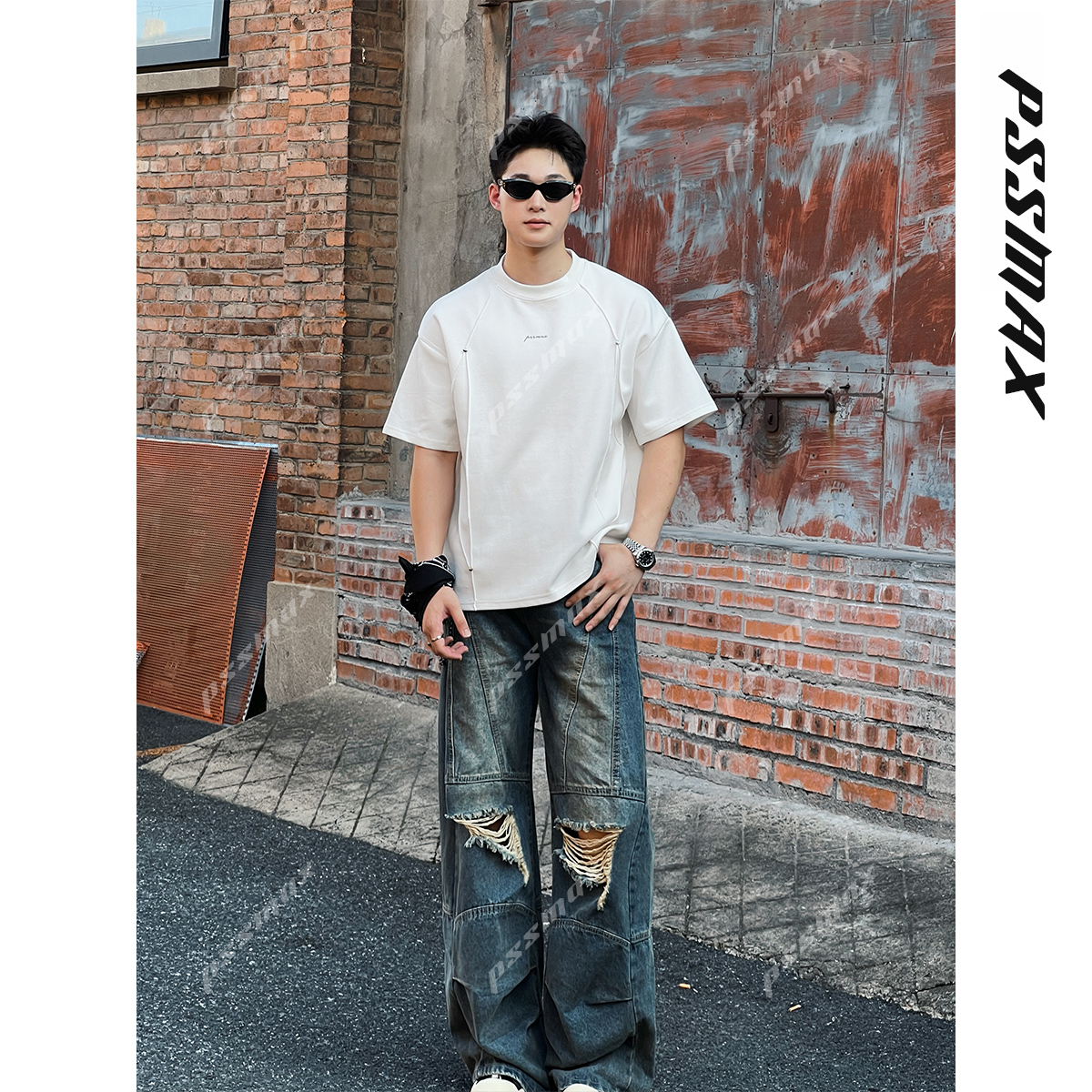 【现货】PSSMAX 胖俗俗【立体压褶铆钉】2025夏季新款宽松休闲短袖T恤