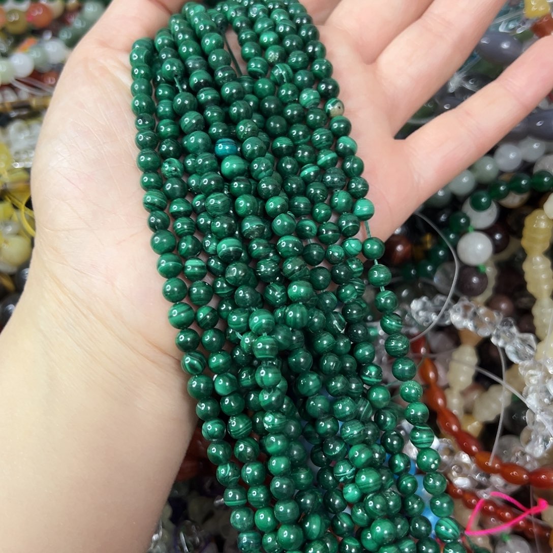 玛瑙/玉髓未镶嵌珠宝半成品，卡5天然孔雀石一条