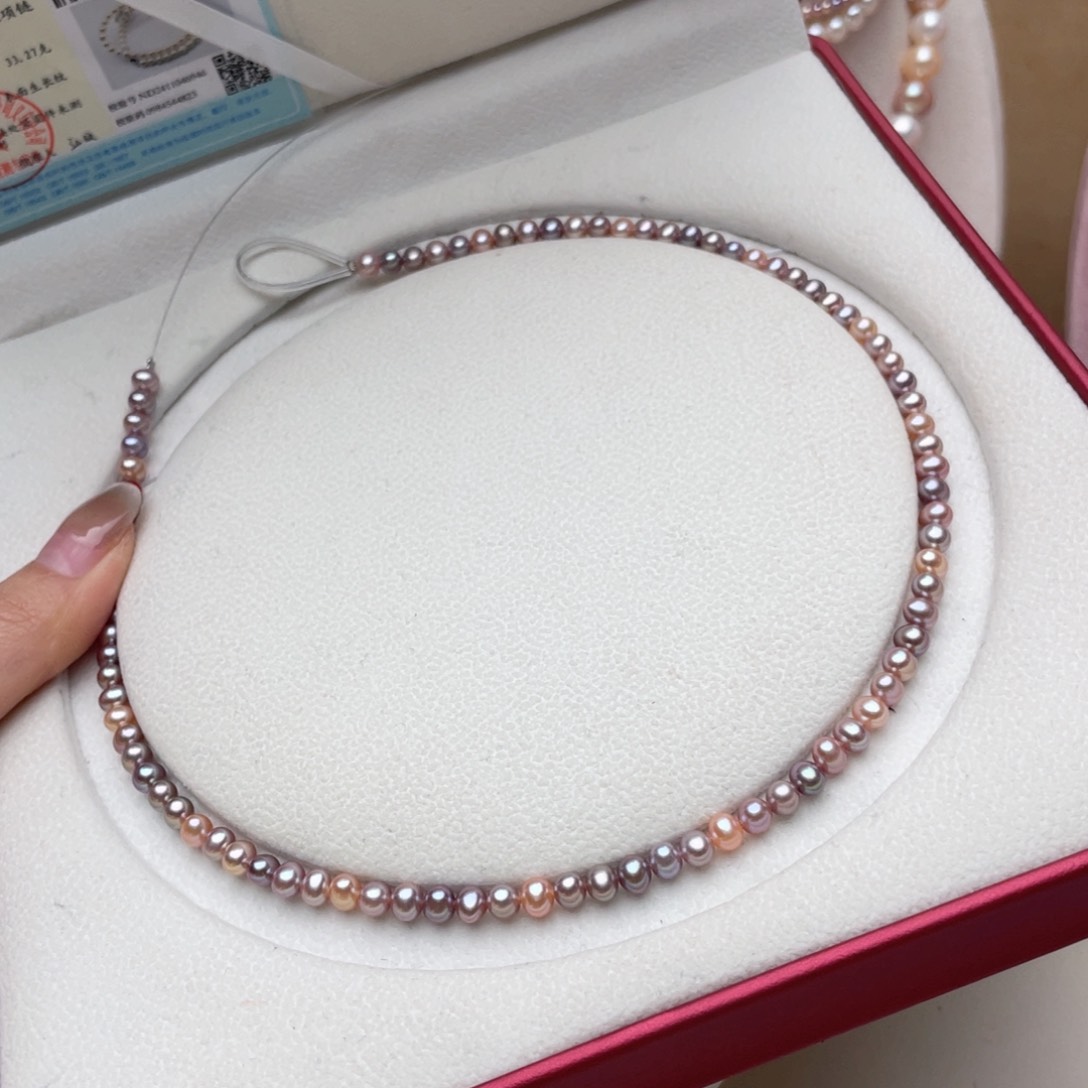 淡水珍珠项链银S925镶嵌4-5
