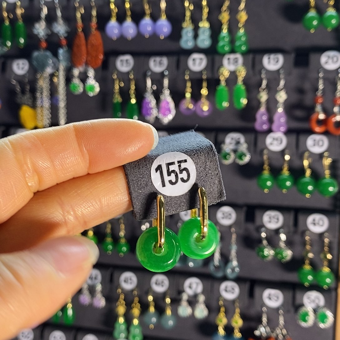 银S925镶嵌翡翠耳饰155