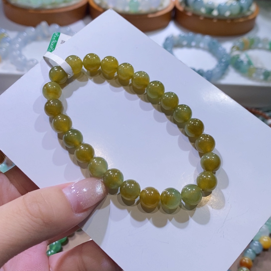 翡翠手链未镶嵌黄加绿秋香