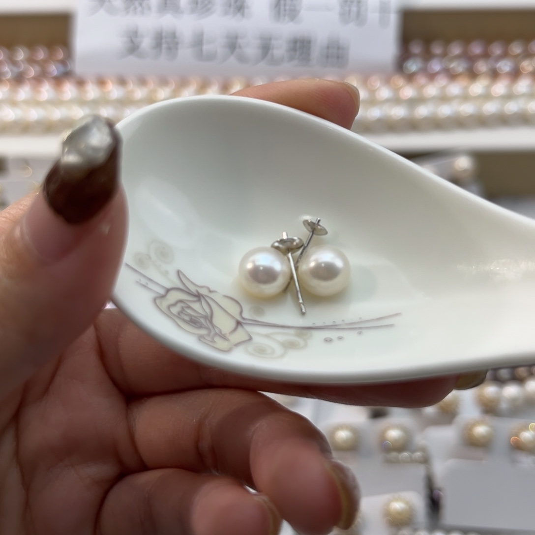 耳饰银S925镶嵌淡水珍珠