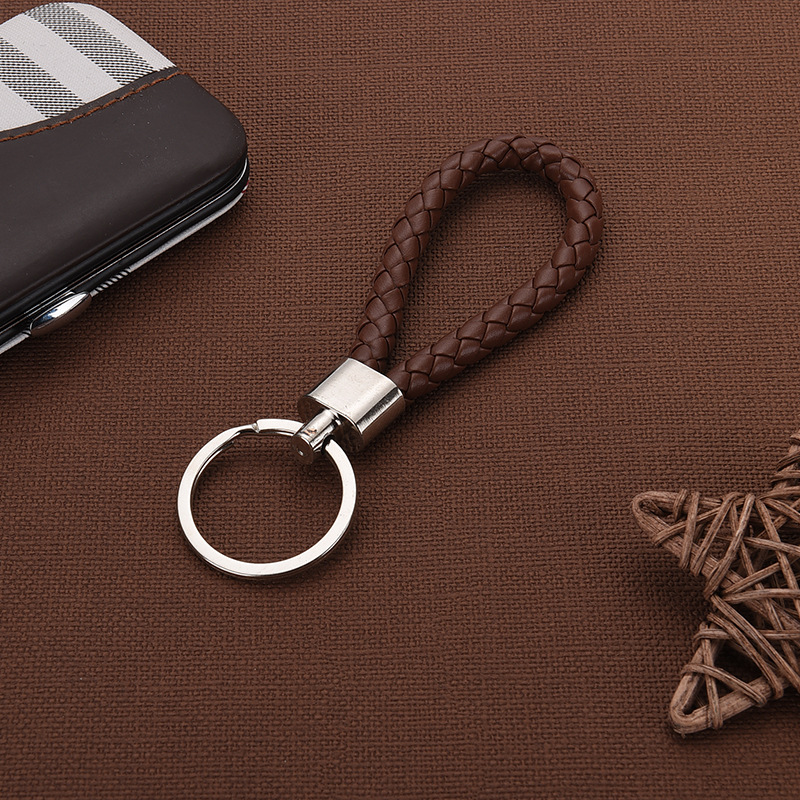 创意手工编织皮绳汽车钥匙扣 钥匙圈制作皮革情侣挂件