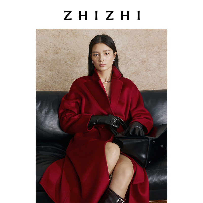 致知 昼夜乐 全羊毛经典平驳领长款毛呢大衣25年秋季ZZ2EAWW1040