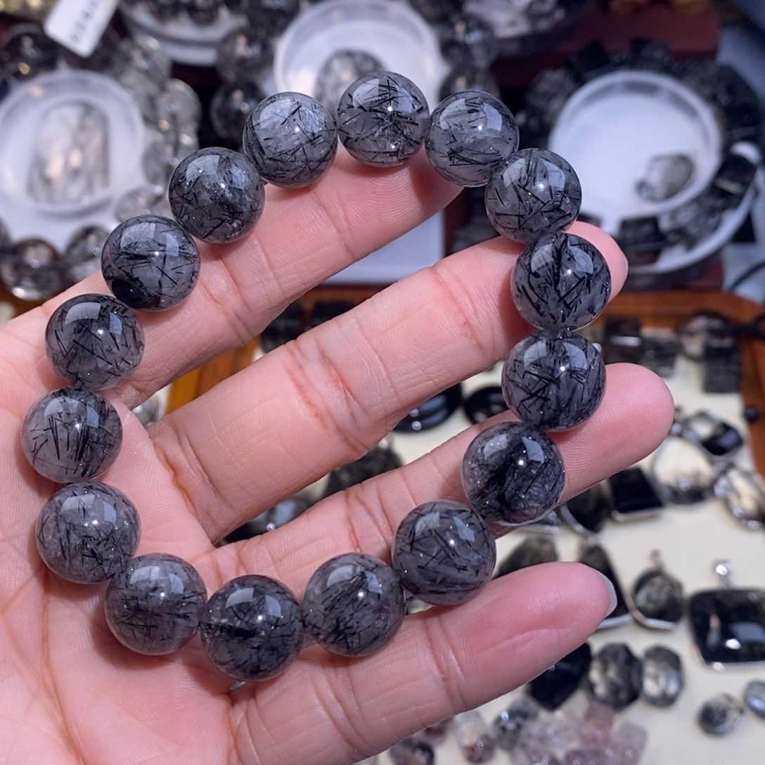 手链水晶未镶嵌黑发晶12mm入门款