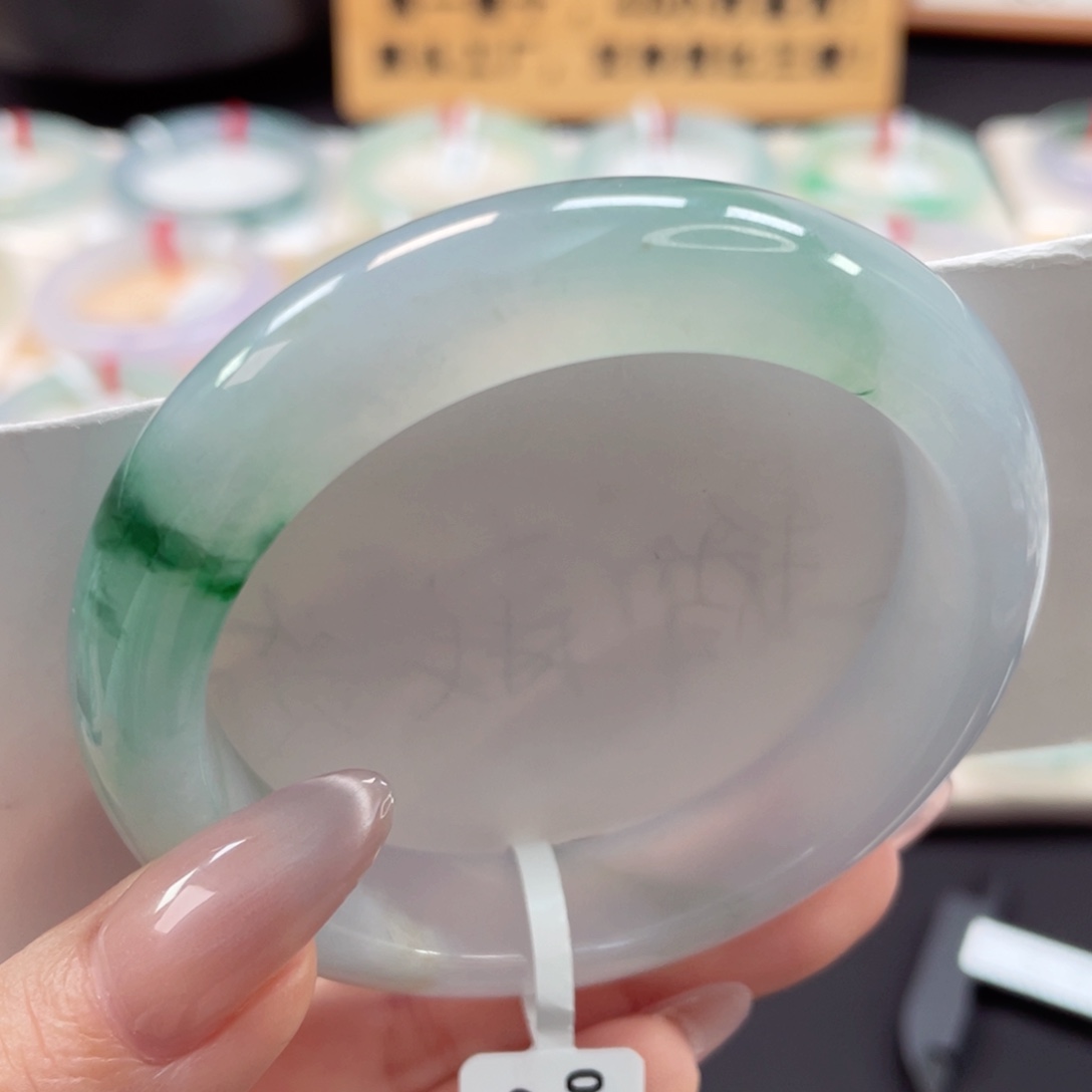 未镶嵌手镯翡翠54.5冰润细腻冰飘绿花22号