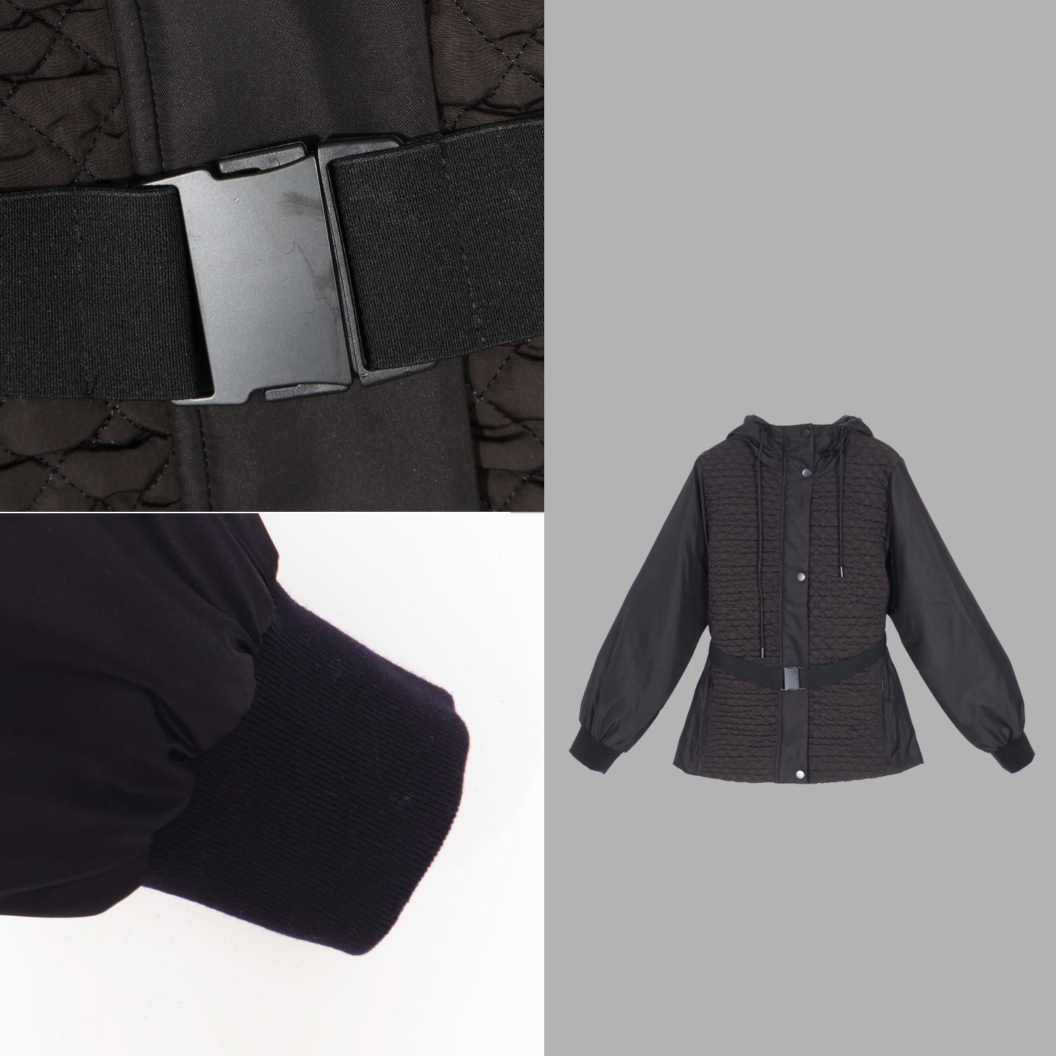 凯特丝蓓3002#【黑骑】收腰连帽抽绳菱形格羽绒服