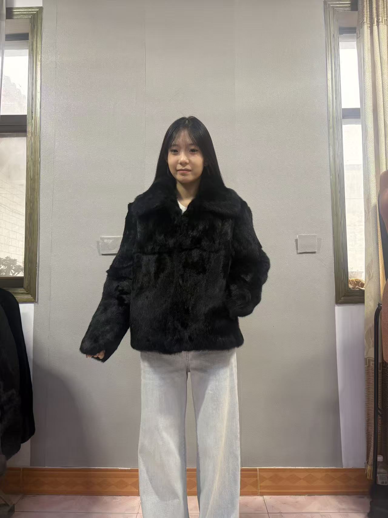 “上东老钱风”毛毛外套加长冬季保暖外套