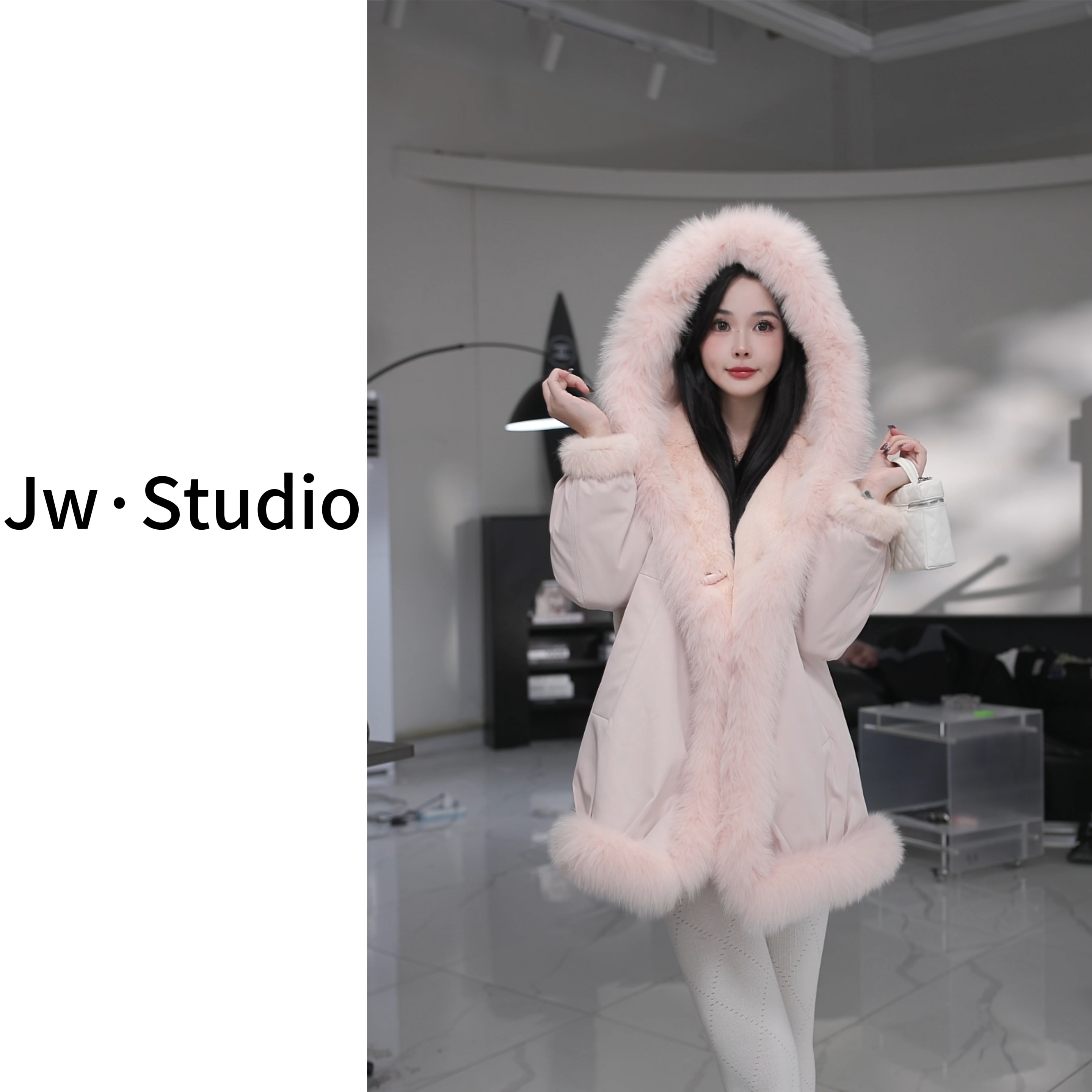 【草莓奶芙】芬兰狐狸毛领双面穿兔皮毛一体皮草外套时尚保暖女装