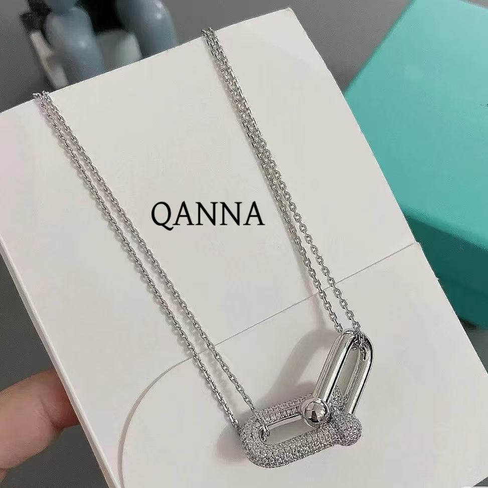 QANNA【超大号双环马蹄扣】【豪华满钻】重金设计款欧美风钻石项链AY