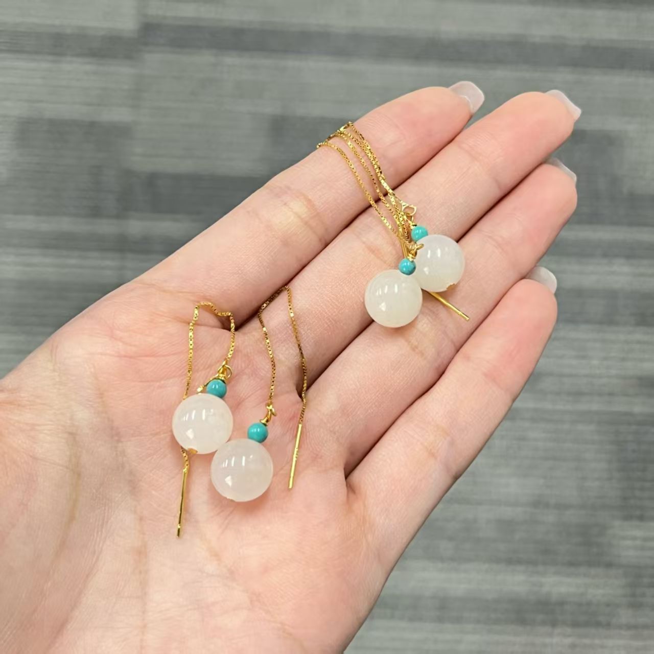 【北野珠宝】天然和田玉白玉耳线-B129H-17多样性发一9.5mm+