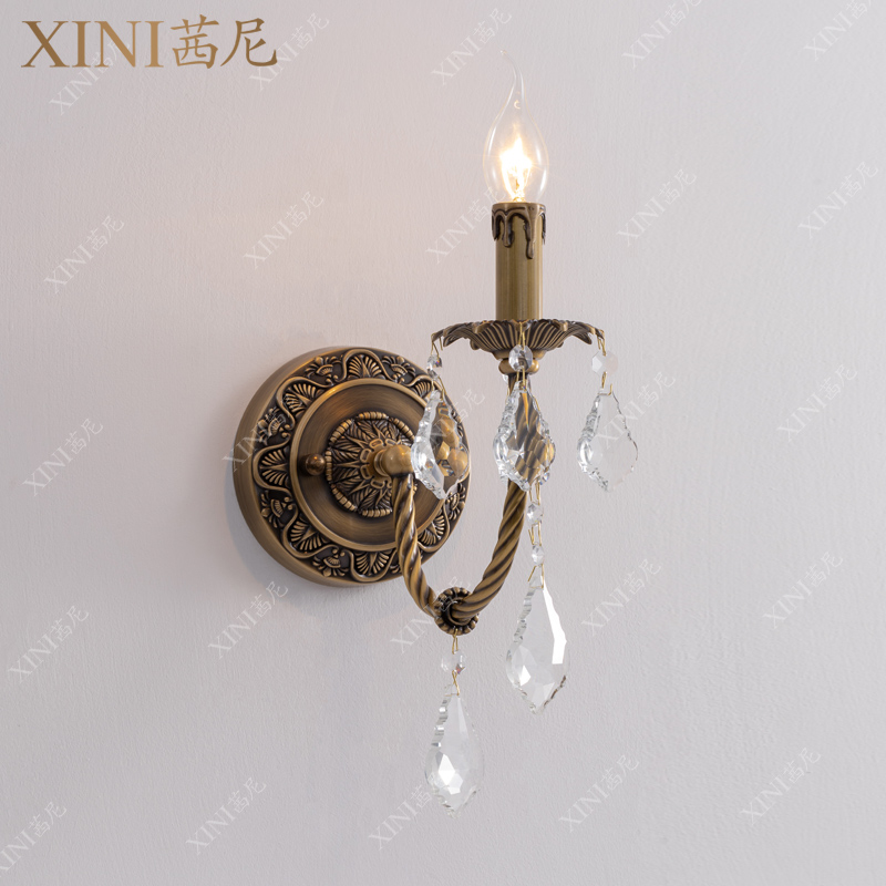 新品法式全铜水晶蜡烛壁灯客厅电视背景墙灯奢华大气床头楼梯壁灯