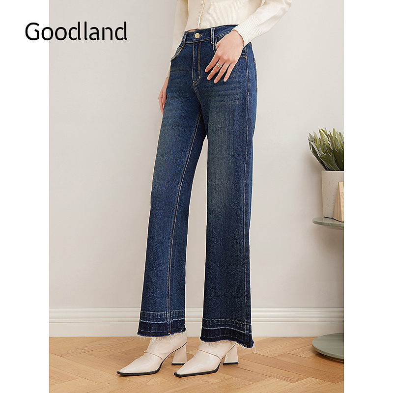 Goodland美地2025春季新款街头休闲拖地长裤复古慵懒风牛仔裤