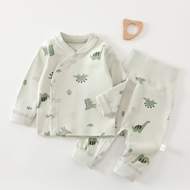 【专柜】春秋纯棉婴儿打底无骨高腰护肚宝宝内衣裤套装新生儿秋衣裤