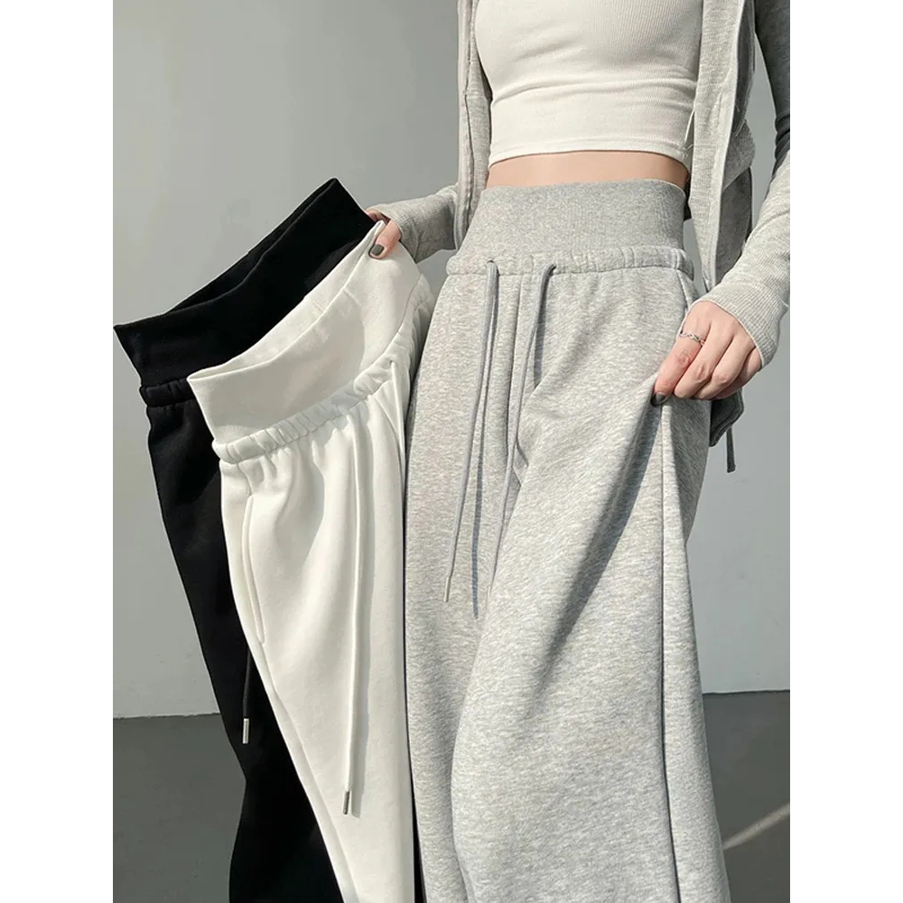 灰色运动裤子女士2025网红款春秋垂感阔腿裤直筒宽松休闲拖地卫裤