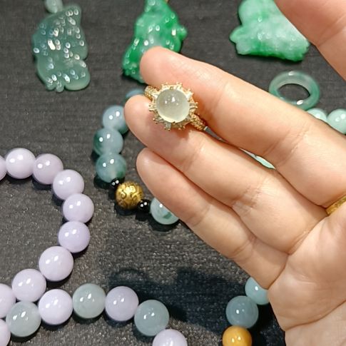 翡翠银S925镀金镶嵌戒指纯天然支持复检