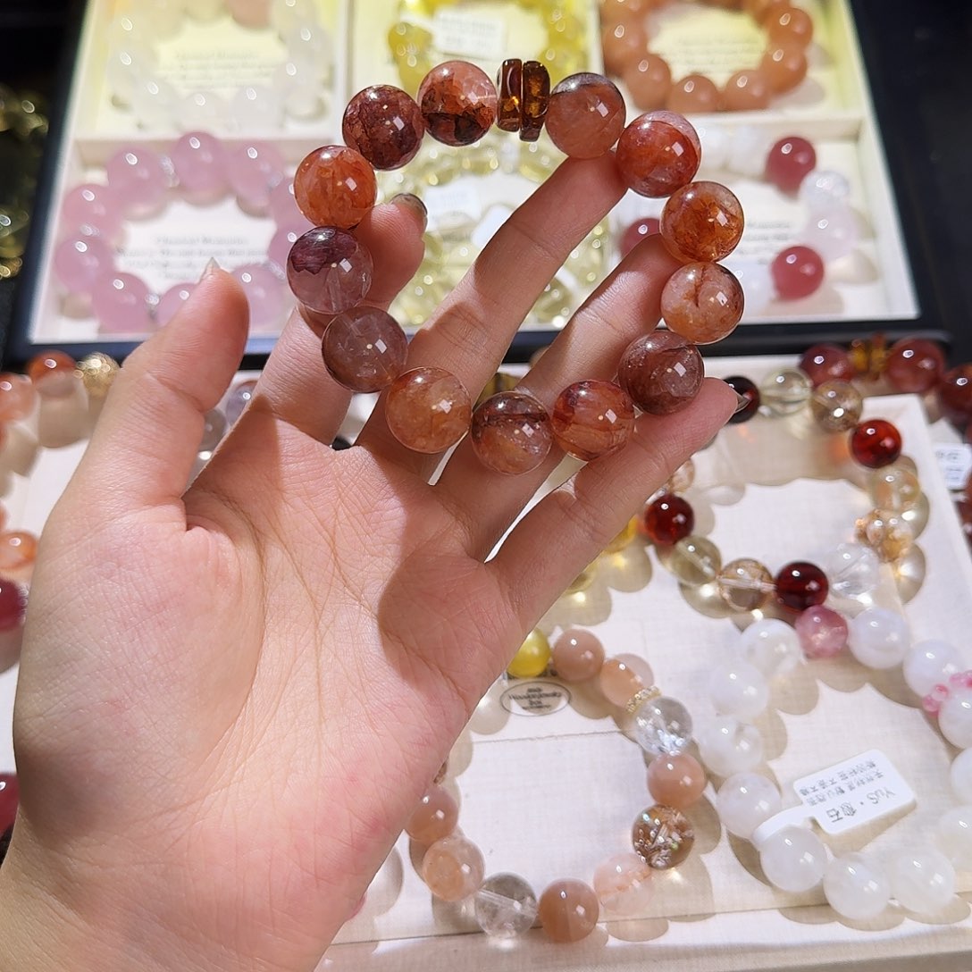 水晶手链合金红胶花15咪福利款