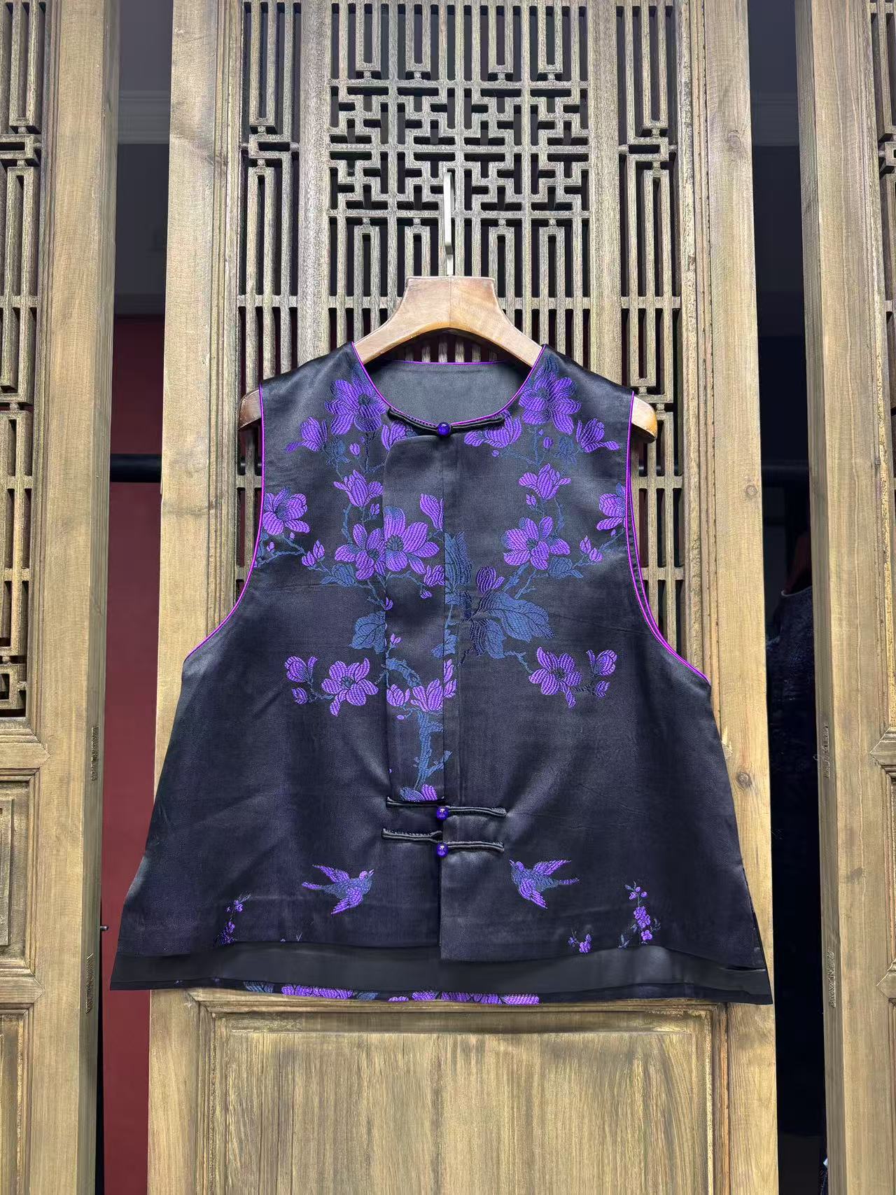 云喜原创老缎双层偏襟马甲06