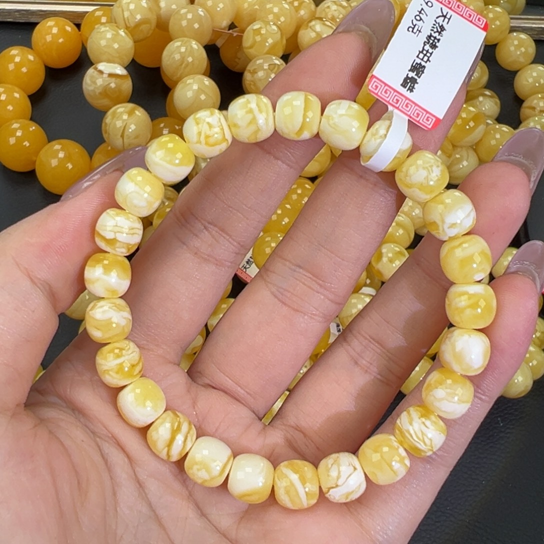 琥珀未镶嵌手链瓷白