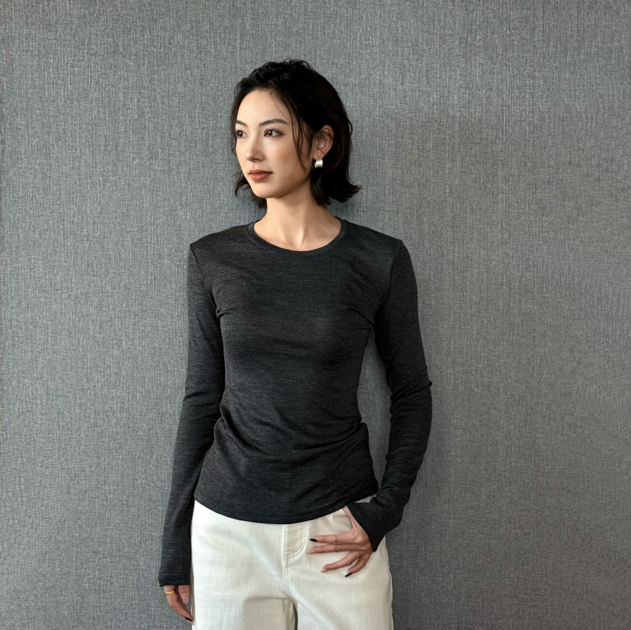 【钟十七】秋冬百搭设计师纯色气质长袖圆领毛衣