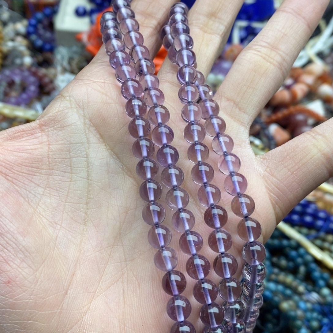 玛瑙/玉髓未镶嵌珠宝半成品一条纯天然6.5mm巴西紫水晶圆珠