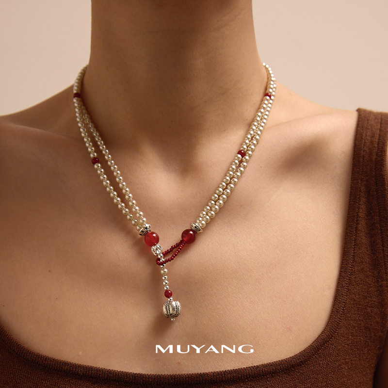 muyang/慕阳 铜合金仿珍珠项链 气质百搭时尚手作缤银项链