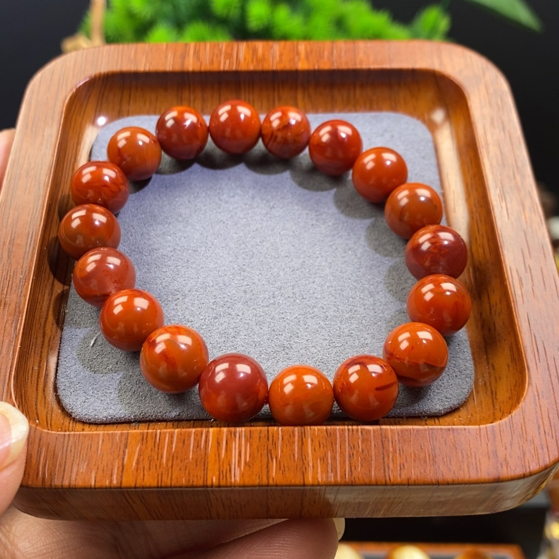 南红玛瑙未镶嵌手链瓦西料满肉火焰纹南红10.5mm