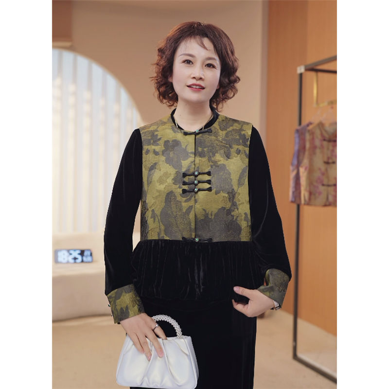 妈妈装秋装新中式马甲三件套气质中老年秋季国风盘扣上衣套装1134