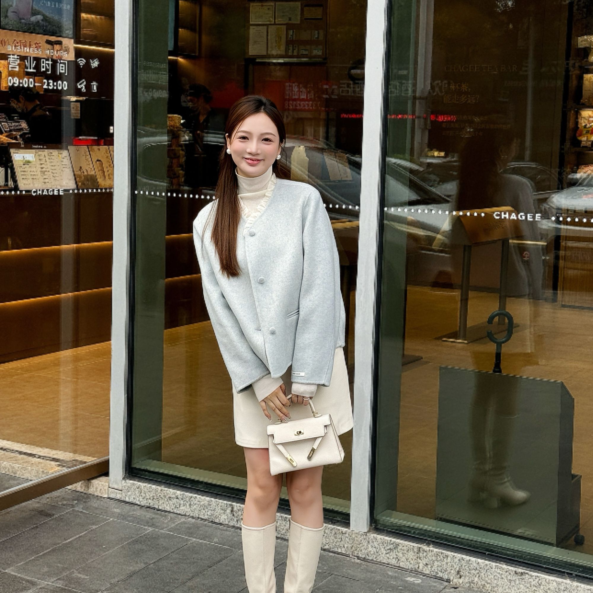 【花边圆领毛呢外套】休闲风常规款毛呢外套宽松女士气质短外套2523