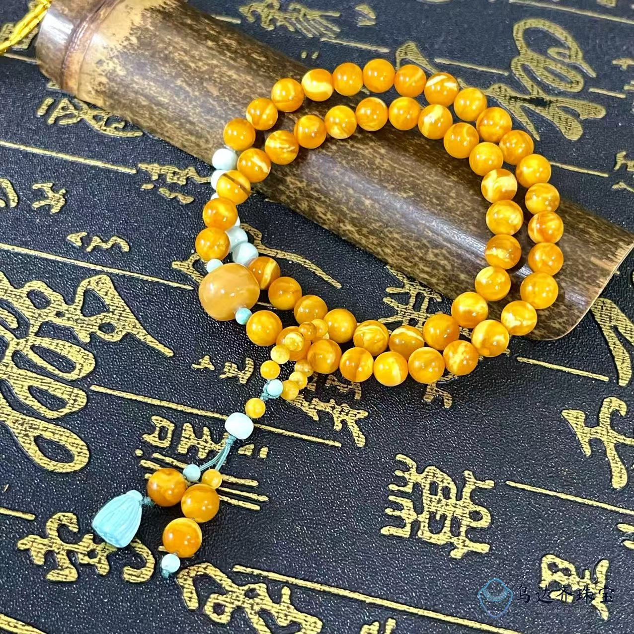 【乌达齐珠宝】6mm+绿松莲蓬跑环老妖花蜡双圈