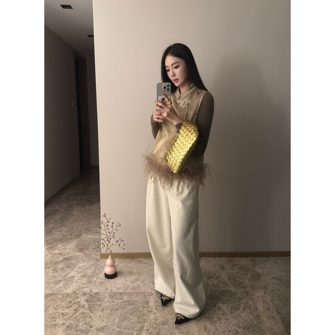 周淼【1.05 20:00新品】【智性简奢】廓形斜纹磨毛休闲西裤ZM26K6541S