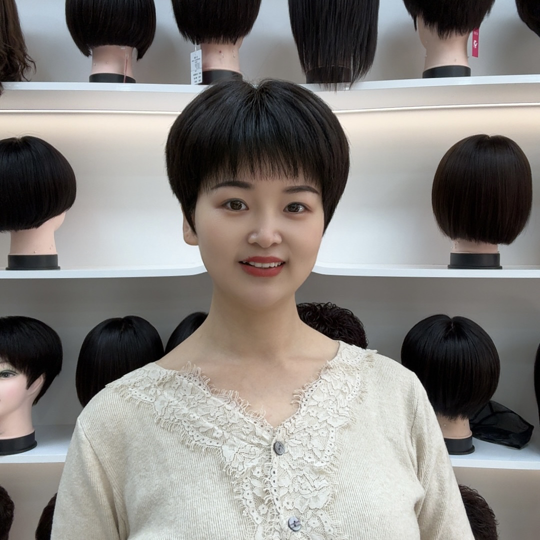 2号发型、减龄短直发发型、真头发手工钩织、量头围定制