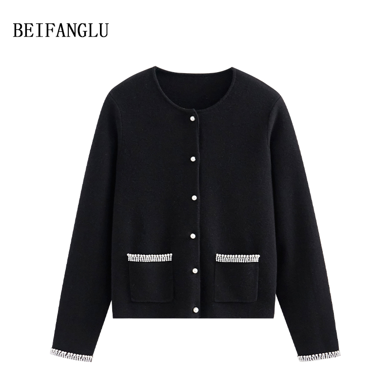 北方鹿【法式名媛小香】时尚圆领长袖羊毛针织开衫26201