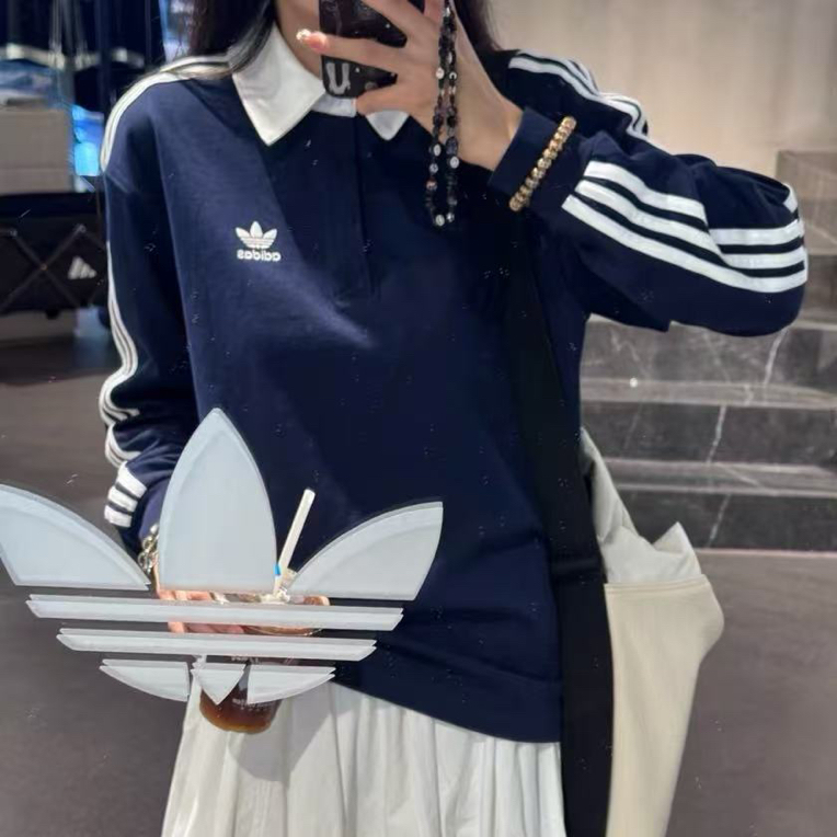 adidas/阿迪达斯新款百搭三条纹舒适运动休闲长袖polo领JY1400