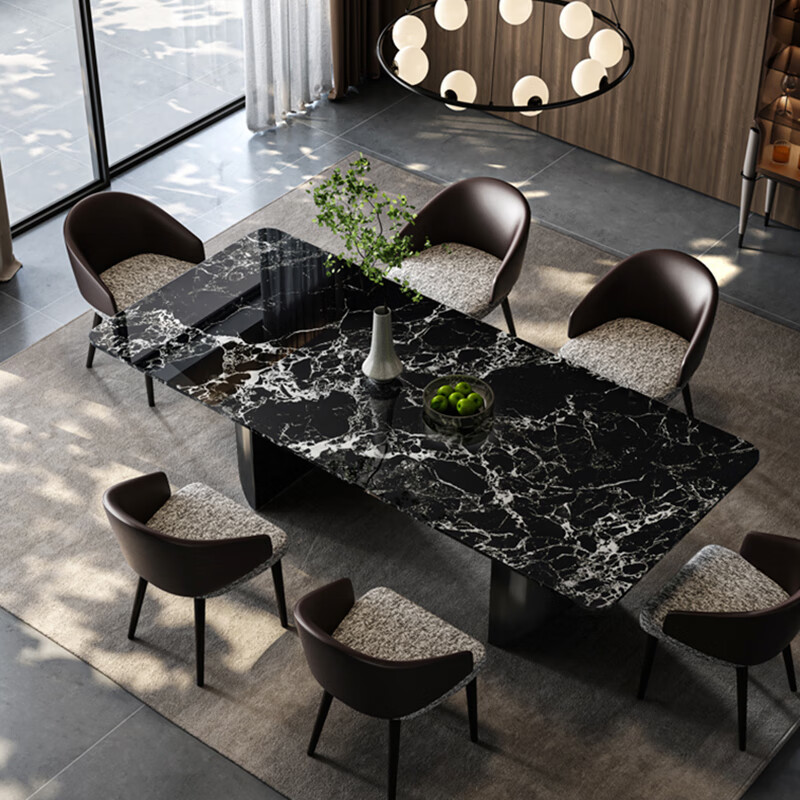 黑玫瑰餐桌家用吃饭桌子圆桌长方形圆形奢石餐桌椅餐桌家用北欧