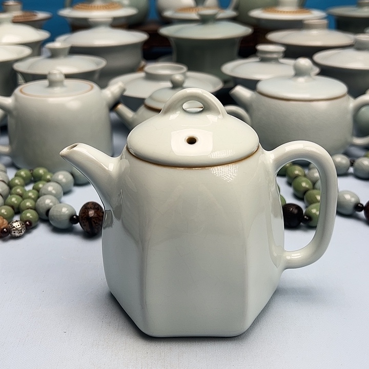 杯二级品月白釉六方秦权壶原矿原釉原产地