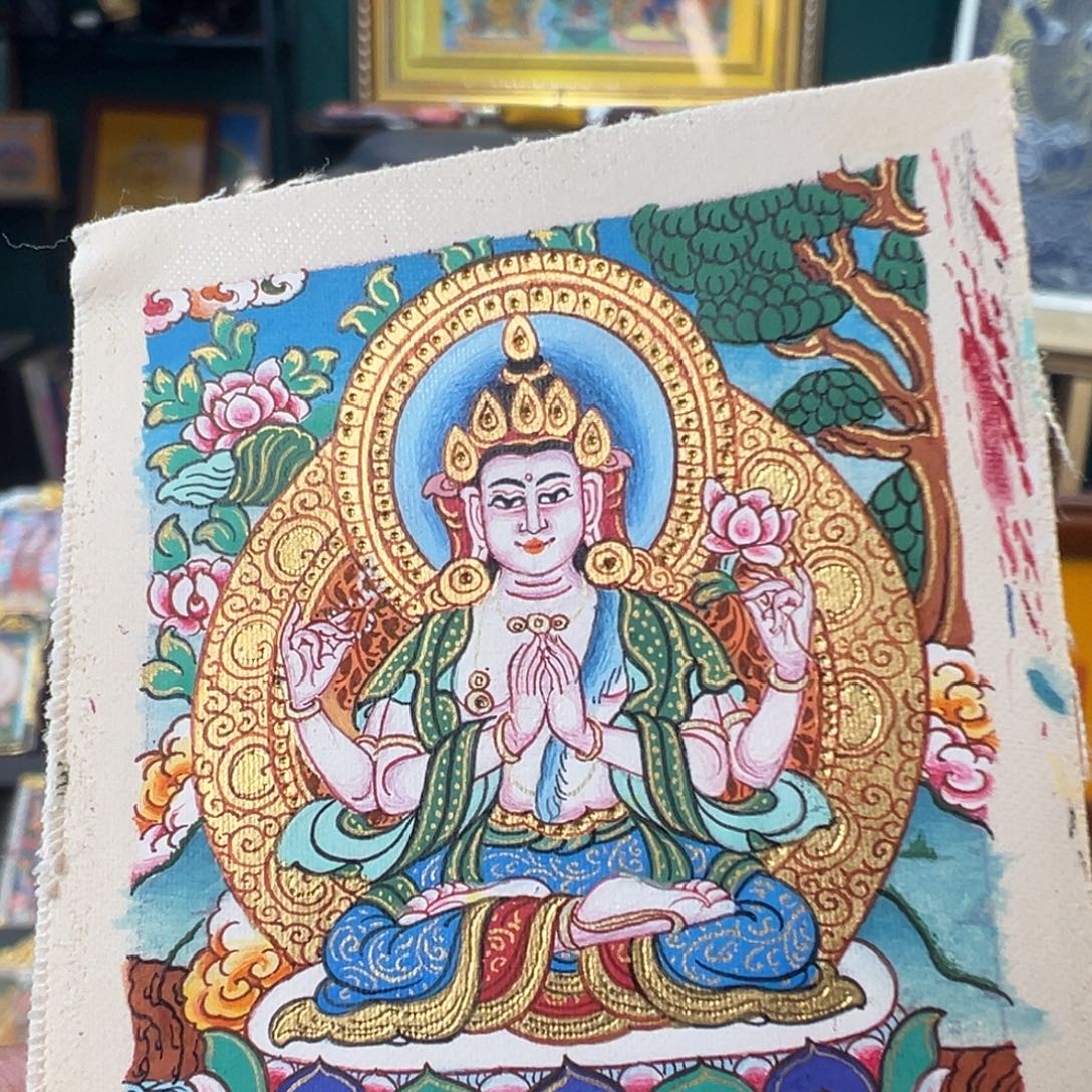 吊坠纯手绘唐卡四臂