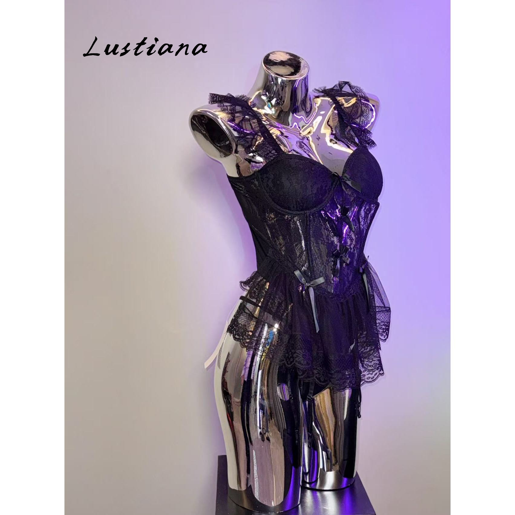 Lustiana睡衣2025新款女性感睡裙网纱蕾丝胸垫钢圈聚拢吊带2655