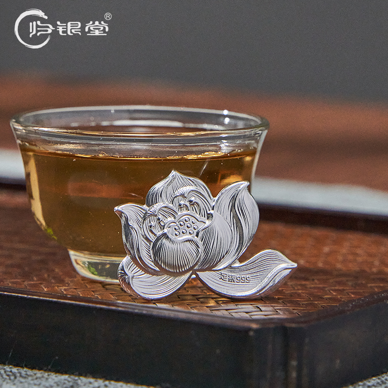 归银堂足银999女士款莲花煮水泡茶茶宠摆件茶宠银叶子泡茶银叶子