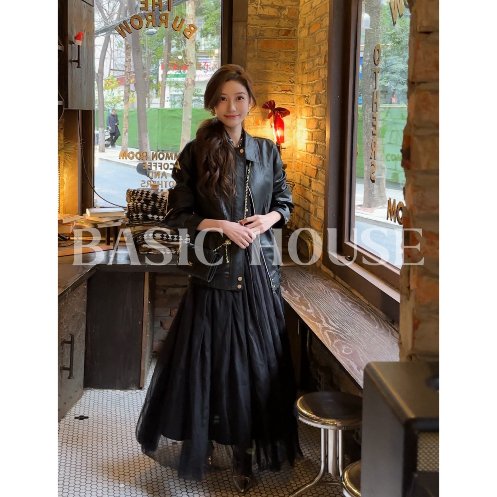 Basic House/百家好2025春季新款休闲气质百搭机车皮衣女