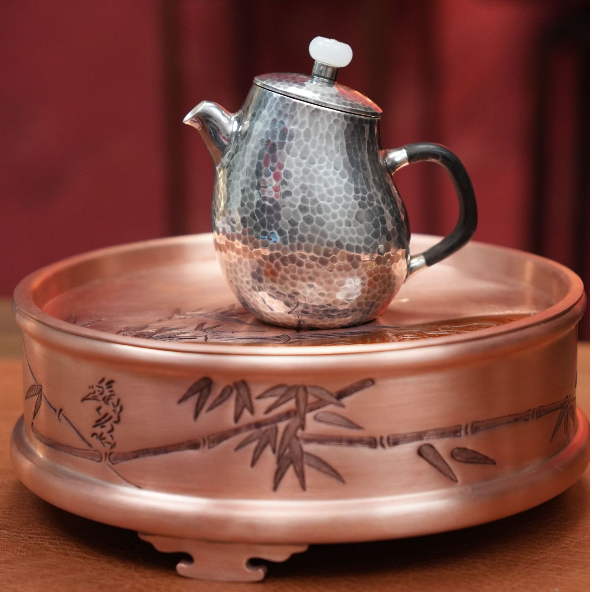 【锤痕银楼】纯银手工满工锤纹茶壶