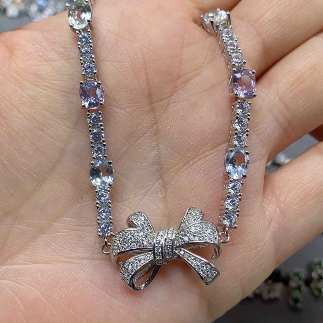 爱***猫海蓝宝石手链银S925镶嵌