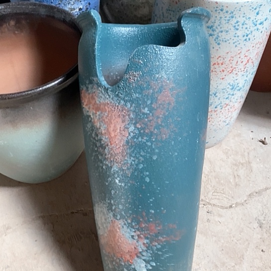 紫砂花盆口20高度45缺口蓝