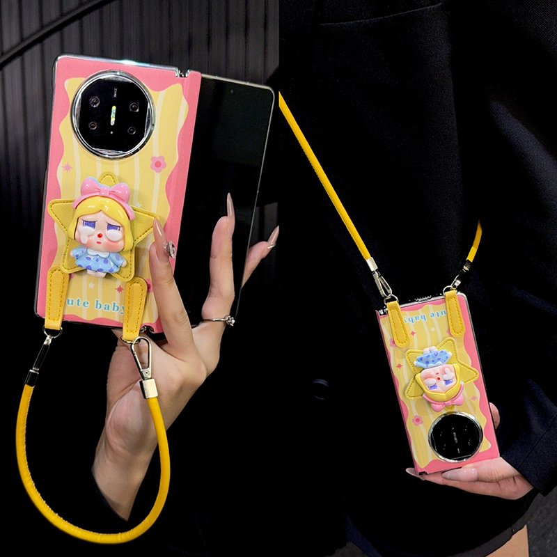 适用华为matex5手机壳折叠屏中轴新款x6典藏版x3创意皮纹支架女款