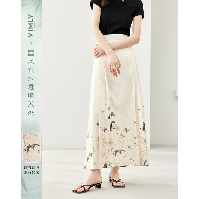 D梵希蔓马面裙2025改良新中式国风印花日常半身裙子女16629