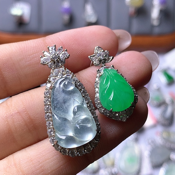 翡翠颈饰银S925镶嵌得*九尾狐/叶子