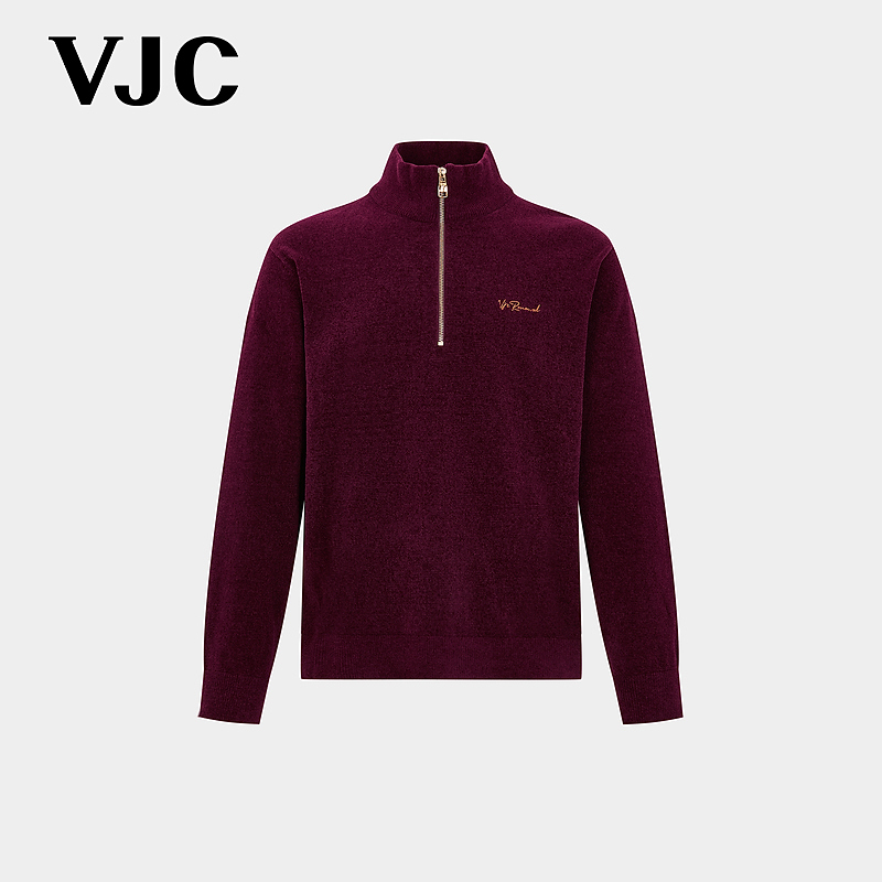 【轻奢】VJC/威杰思2025秋冬新款男装半开襟立领针织衫B25CC2223